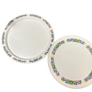 VTG 50s MCM Kenro Melamine Serving Trays Set of 2 Folk Art Floral 484 USA Made